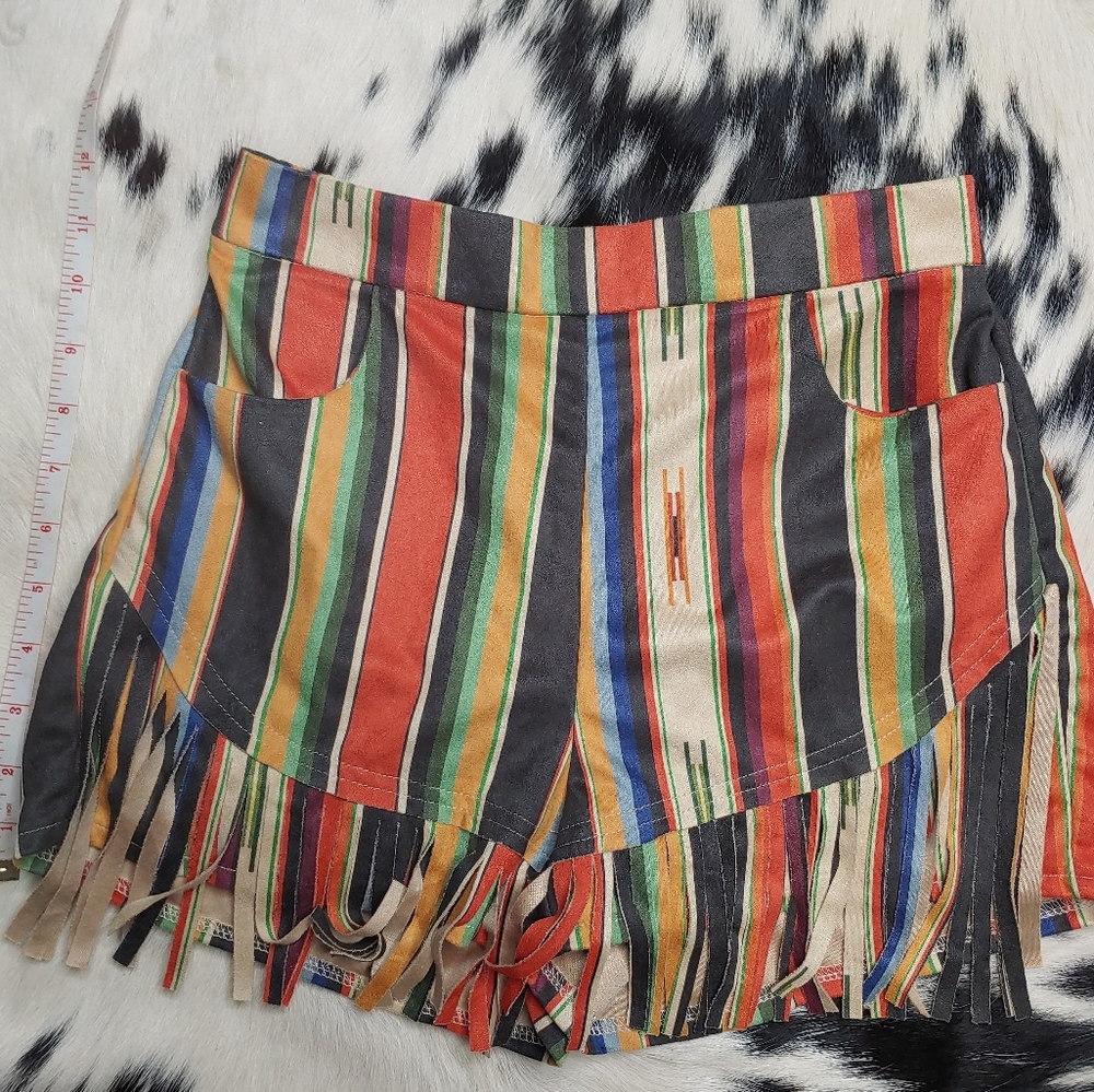 NEW Boutique Fringe Shorts Cowgirl Western Serape Stripe Soft Shorts Size Small